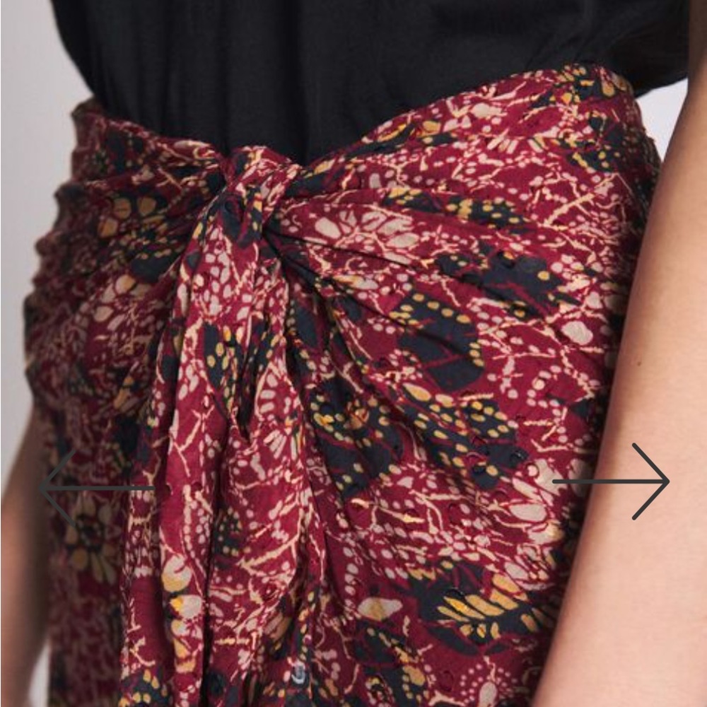 BA&SH Jupe Galia midi skirt Large draped batik floral print Ruffle Career New O8 - Picture 2 of 8